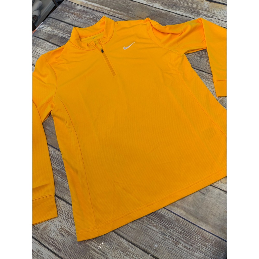 Nike Women Dri-FIT Quarter Zip Pullover Yellow Long Sleeve Athletic Top Large